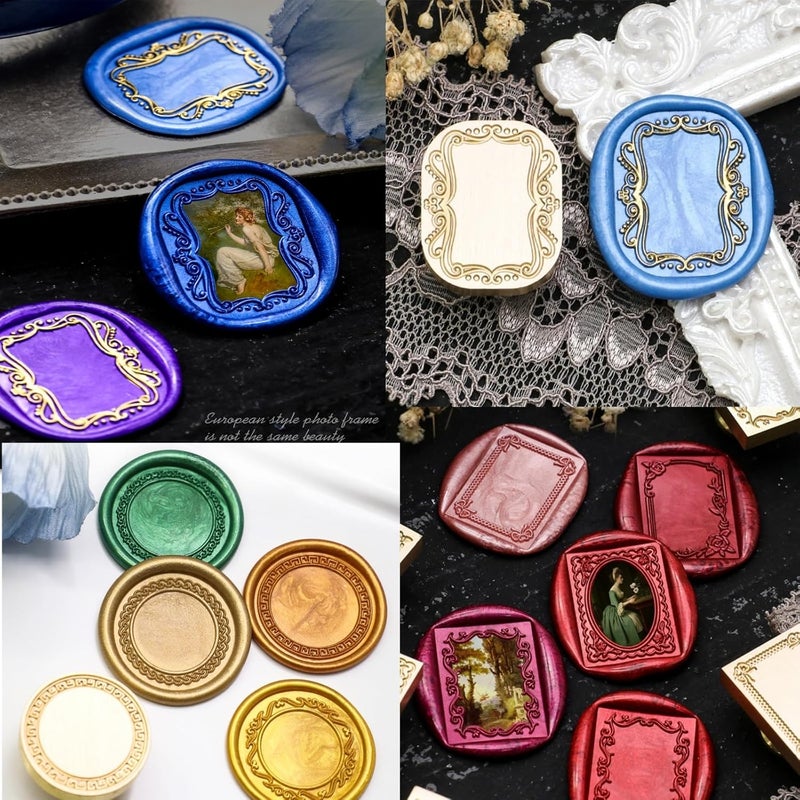 Atopbb Frame Wax Seal Stamp, 3D Embossed Frame Relief Carving Wax Sealing Stamp, Framewaxstamp Head Woodstamp Handle, Waxstamp for Wedding Invitations, Letter Sealing (F28) - Image 5